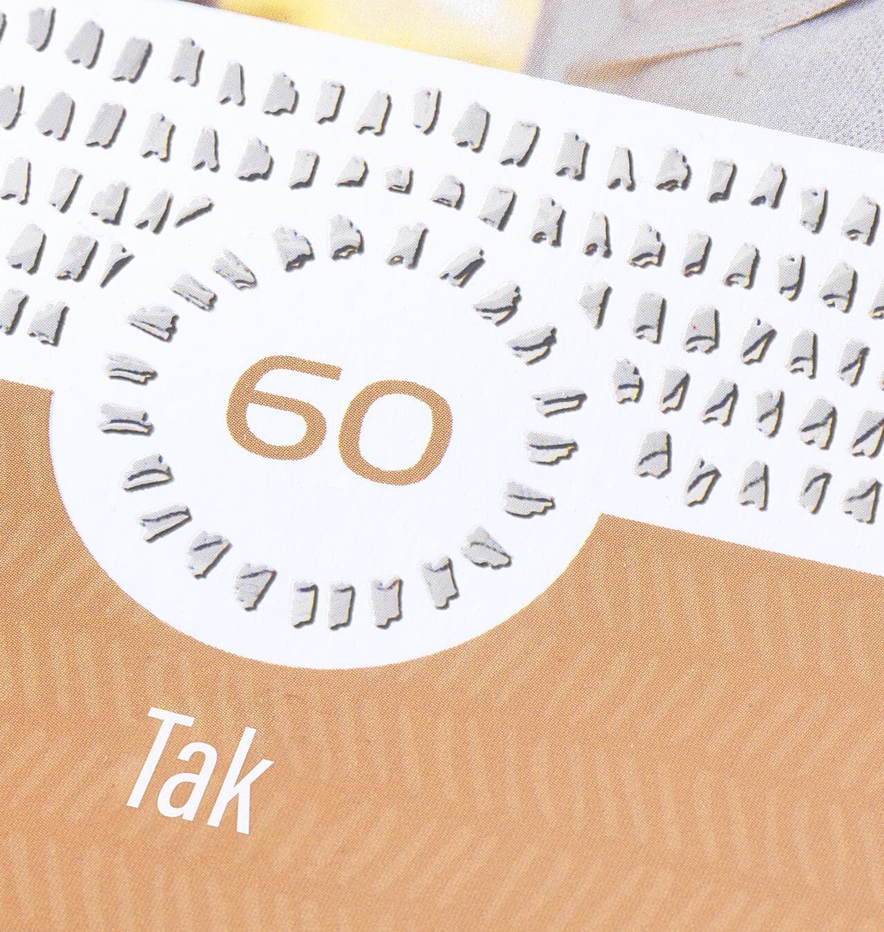 Et kalenderblad med tallet 60 omgivet af små løber-symboler og ordet 'Tak'.