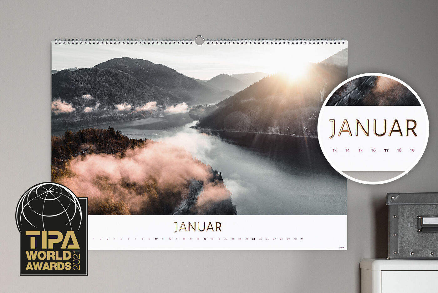 Vidunderlig fotokalender med landskab og måned januar.