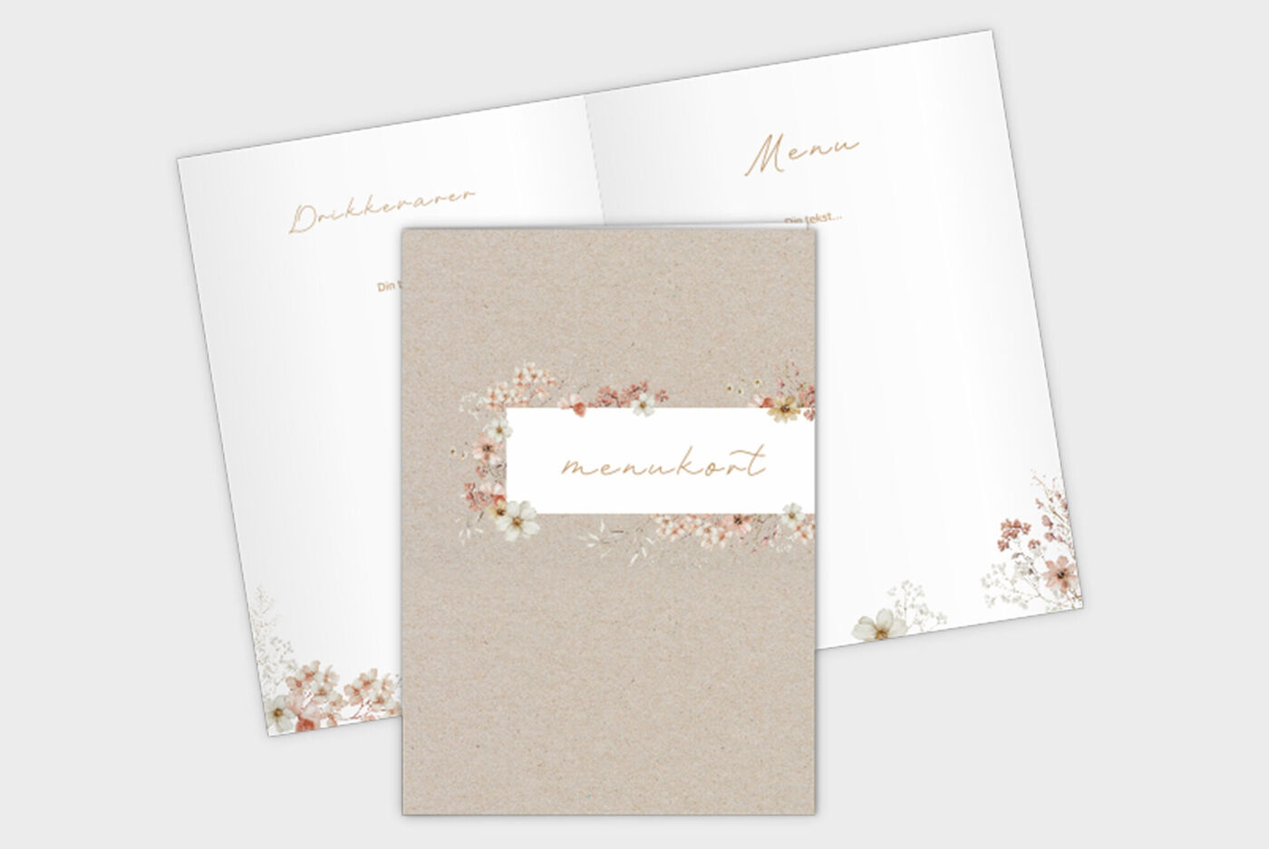 Elegant menu med blomster ramme og inspirerende citat.