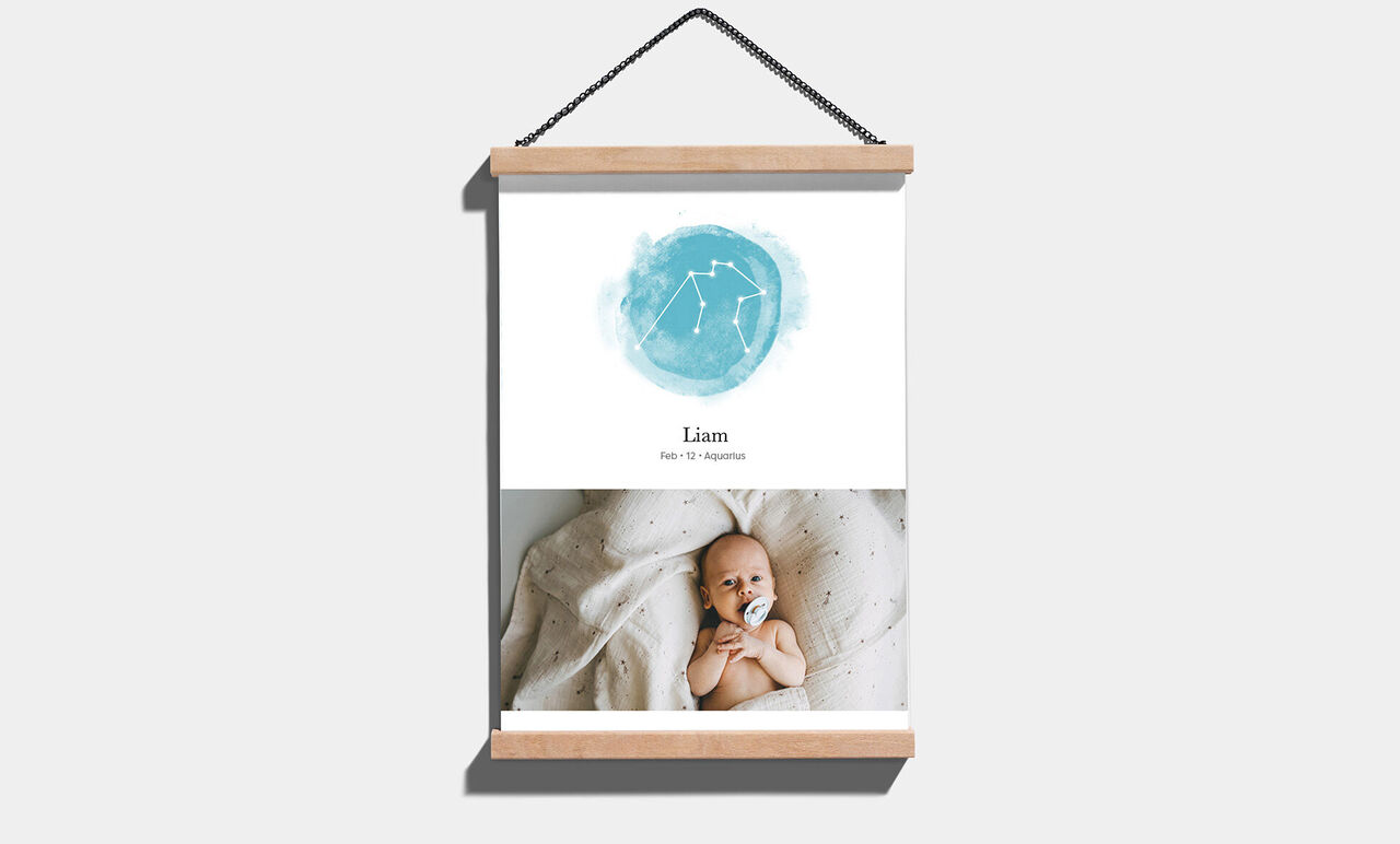 Vidunderlig plakat med navnet Liam og et blåt stjernetegn.