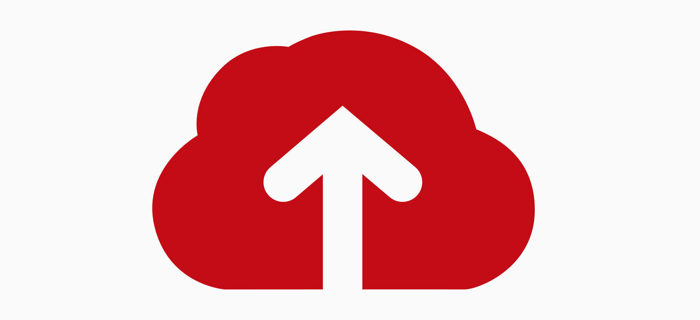 Rød skyd med opadgående pil, symboliserer upload-funktion.
