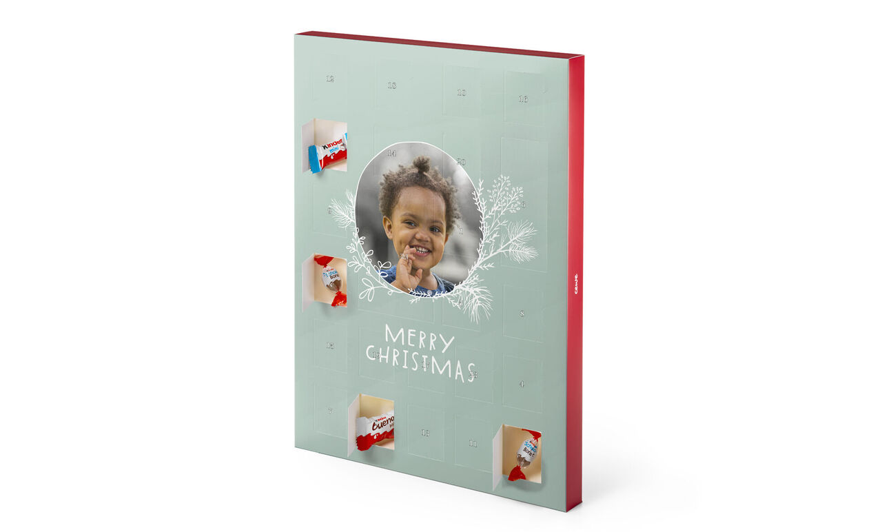 Vårigt fotobok med mönstrad omslag och texten "MERRY CHRISTMAS".