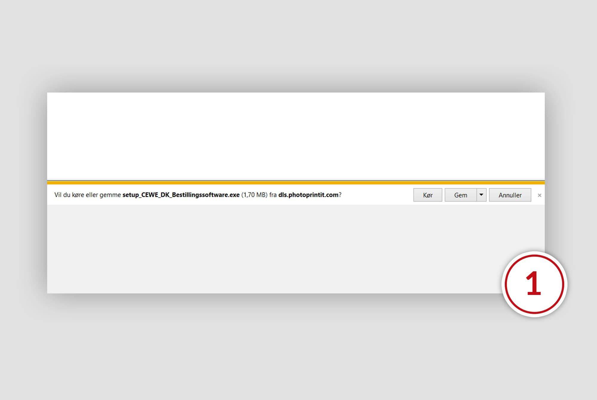 Skærmen viser en software-downloadside med downloadlinket til CEWE-bestillingssoftware.