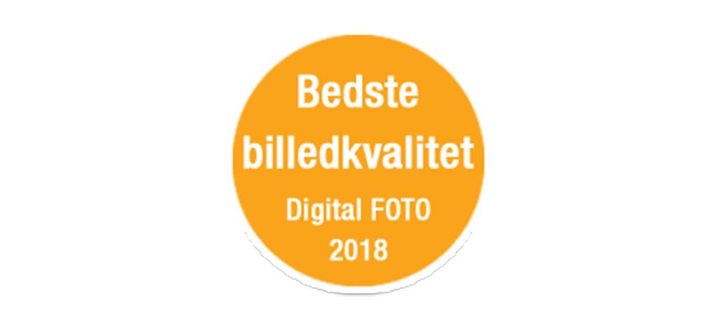 Segl for bedste billedkvalitet, orange med hvid tekst, Digital FOTO 2018 udmærkelse.