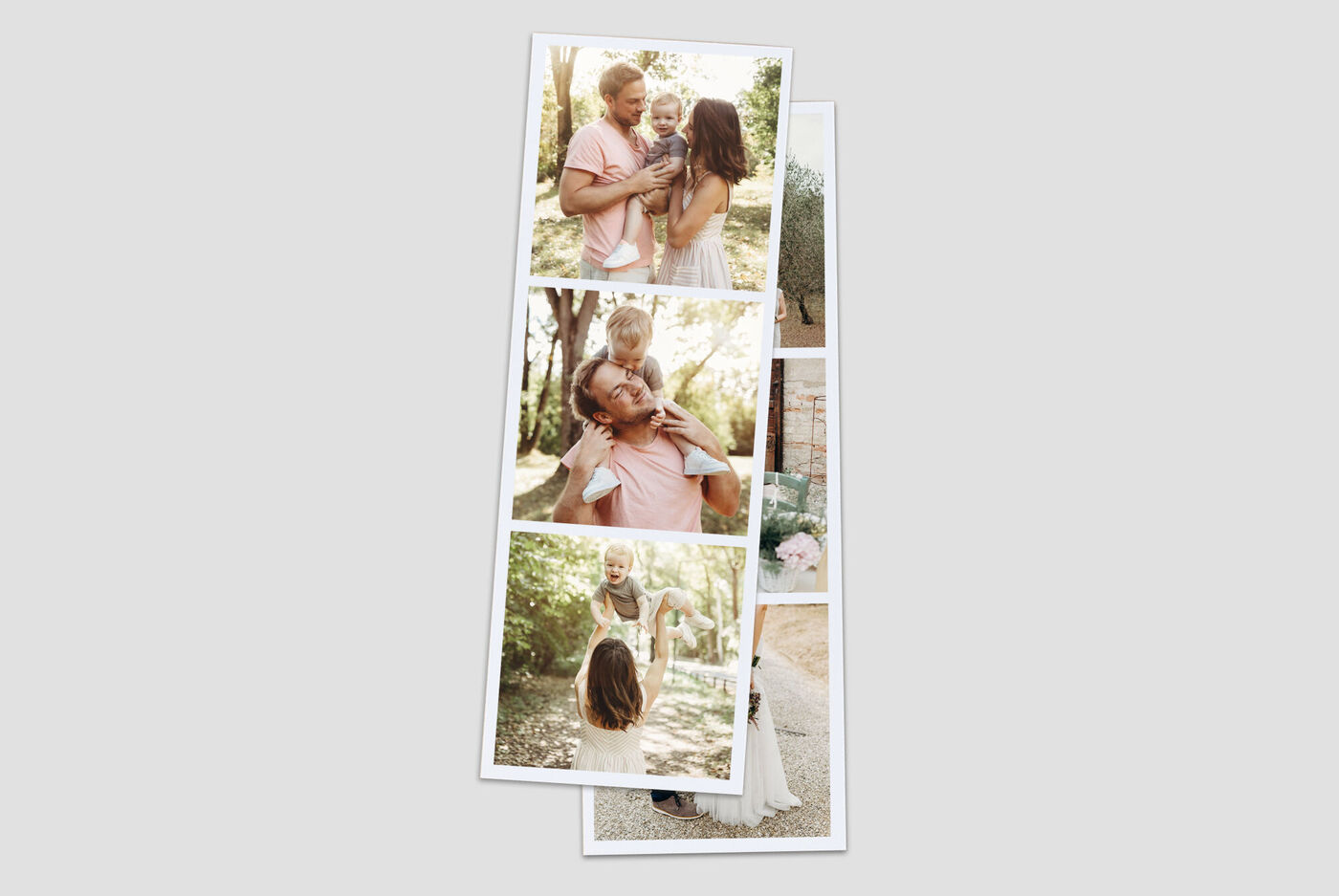 Familie nyder lykkelige øjeblikke udendørs, uforglemmelighed fanget i en collage-fotobog.