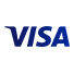 Visa-logo, udbyder af kreditkort, med 'VISA' i blå på hvid baggrund.