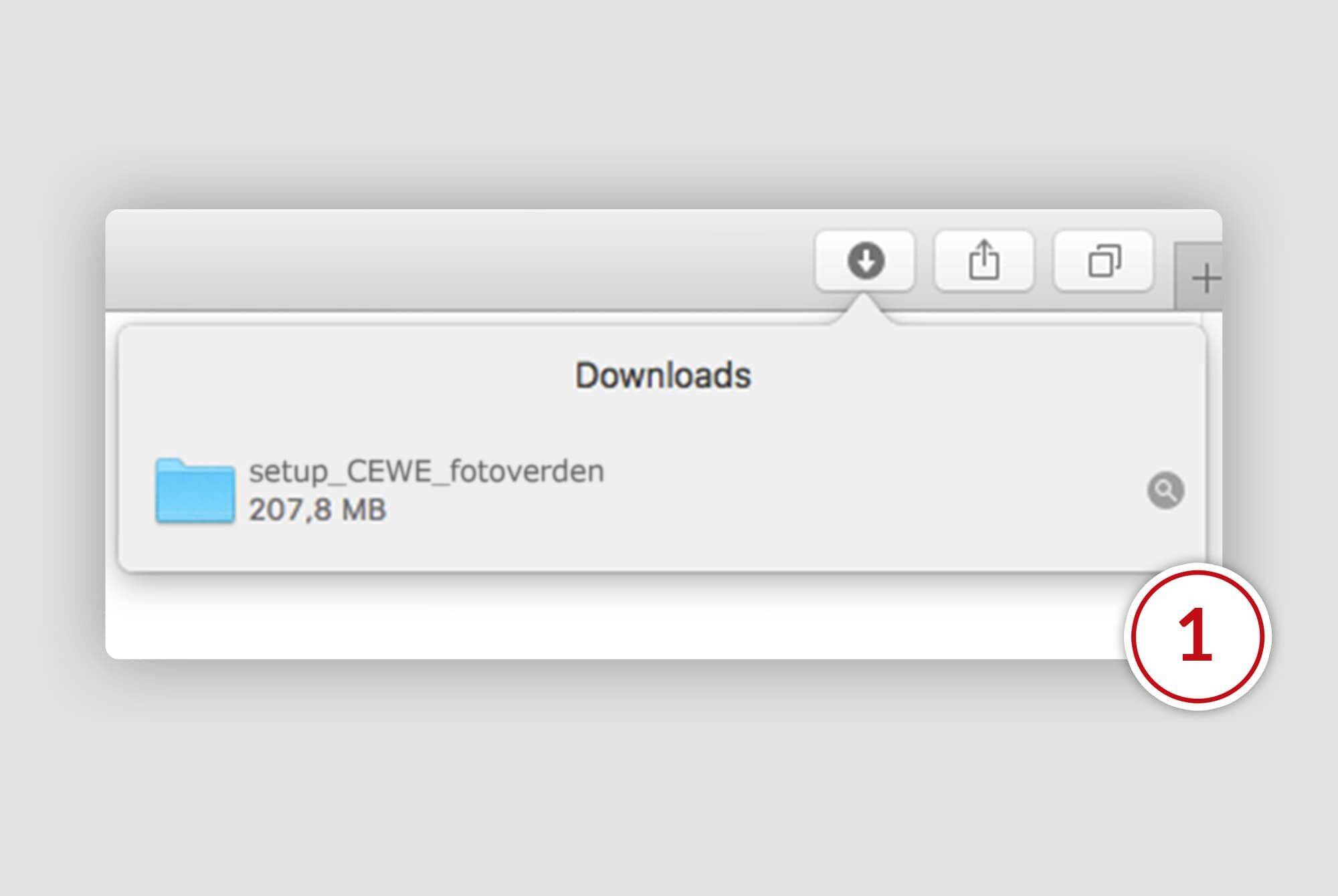 Download-området på en computer med en fremhævet mappenavn og filstørrelse.