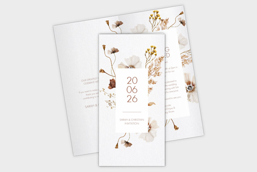 Elegant bryllupsdesign med delikate blomster og datoen 24.06.23